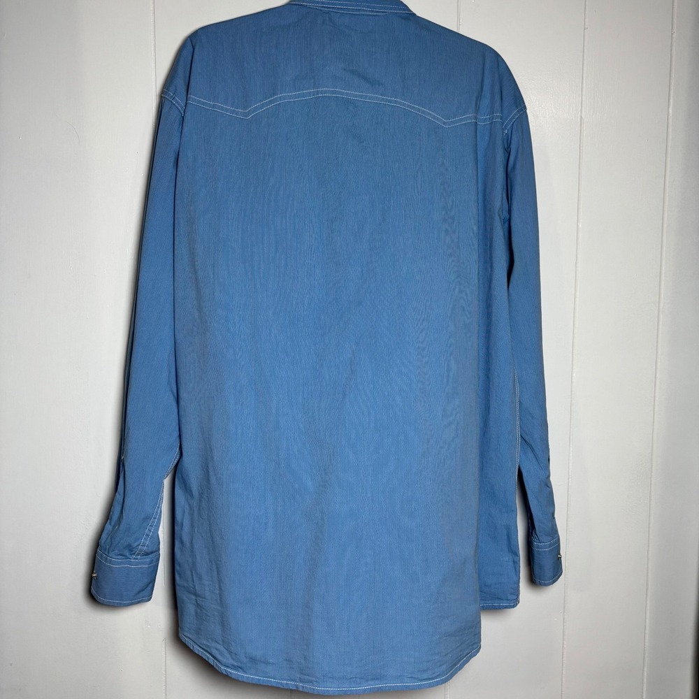 Rafter C Cowboy Collection Mens Blue White Pinstriped Western Pearl Snap Button - Picture 2 of 8